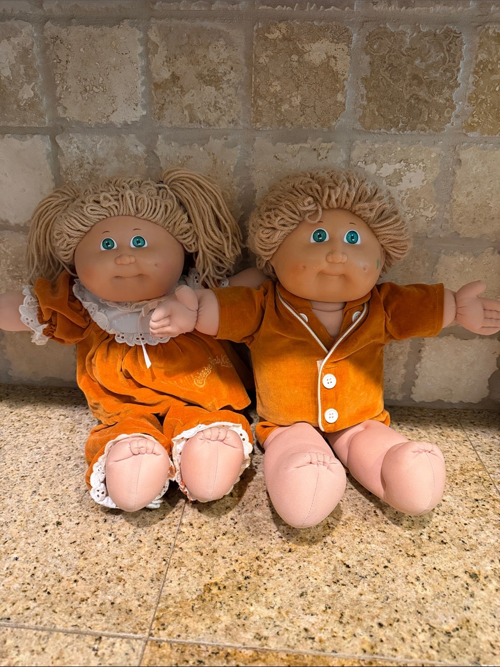 Plush Pair of Orange Outfit Cabbage Patch Dolls (Twins!)